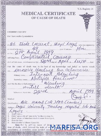 Printable England Lagos university teaching hospital death certificate download for verification